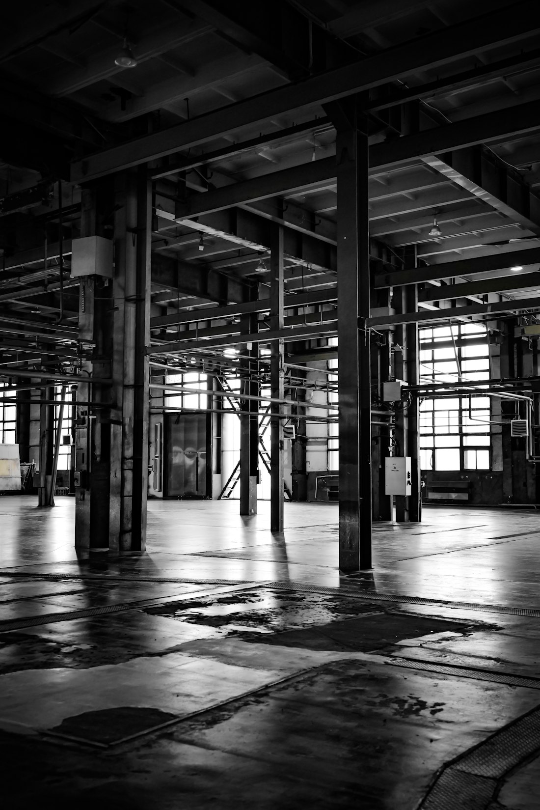 Large industrial facility floor, cleaned and polished.